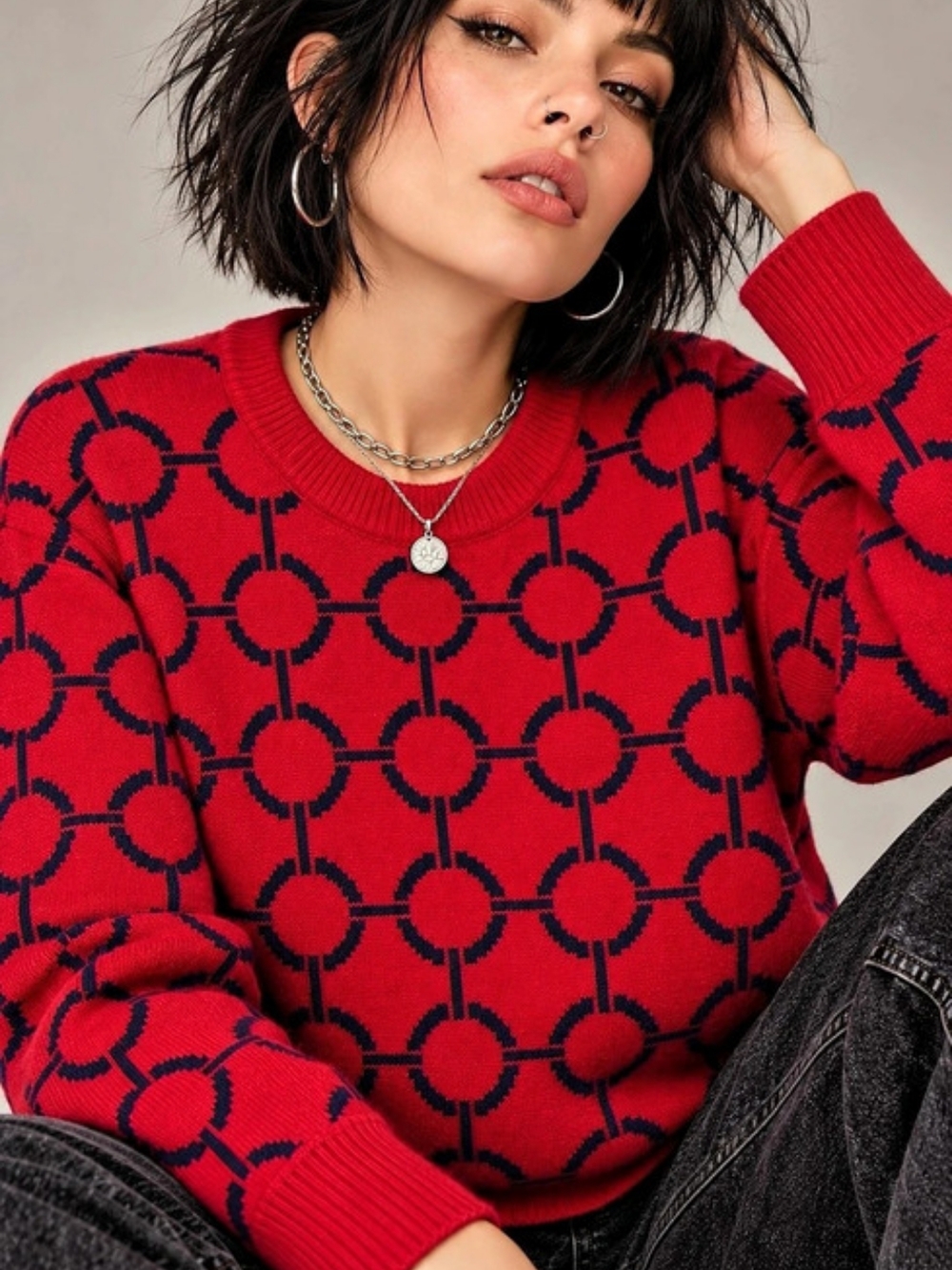 Joe Fresh Red Geometric Sweater